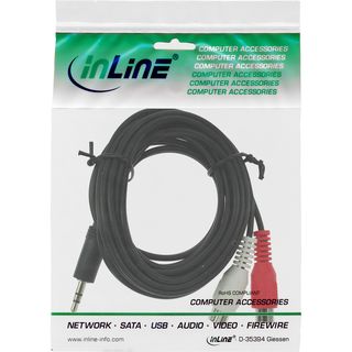 InLine Cinch/Klinke Kabel, 2x Cinch Buchse an 3,5mm Klinke Stecker, 3m