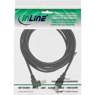InLine USB 2.0 Kabel, A an B unten abgewinkelt, schwarz, 3m