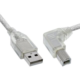 InLine USB 2.0 Kabel, A an B rechts abgewinkelt, transparent, 1m