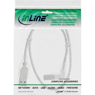 InLine USB 2.0 Kabel, A an B rechts abgewinkelt, transparent, 0,5m
