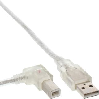 InLine USB 2.0 Kabel, A an B links abgewinkelt, transparent, 3m