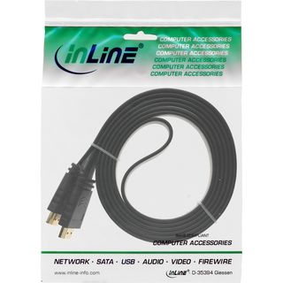 InLine HDMI Flachkabel, HDMI-High Speed mit Ethernet, verg. Kontakte, schwarz, 3m