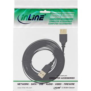 InLine USB 2.0 Flachkabel Verlngerung, A Stecker / Buchse, schwarz, Kontakte gold, 5m