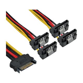 InLine SATA Strom-Y-Kabel, SATA Buchse an 4x SATA Stecker gewinkelt, mit Sicherheitslaschen, 0,15m