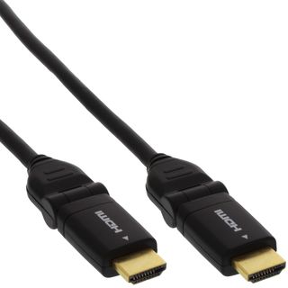 InLine HDMI Kabel, HDMI-High Speed mit Ethernet, Stecker / Stecker, verg. Kontakte, schwarz, flexible Winkelstecker, 1m