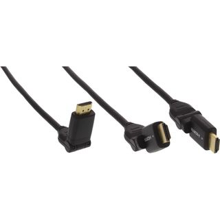 InLine HDMI Kabel, HDMI-High Speed mit Ethernet, Stecker / Stecker, verg. Kontakte, schwarz, flexible Winkelstecker, 2m