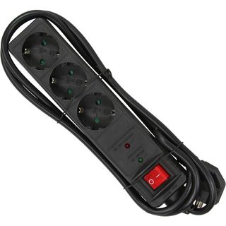 InLine Steckdosenleiste, 3-fach Schutzkontakt, mit berspannungsschutz, Schalter, 1,5m, schwarz