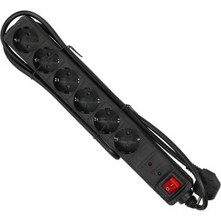 InLine Steckdosenleiste, 6-fach Schutzkontakt, mit berspannungsschutz, mit Schalter, 1,5m, schwarz