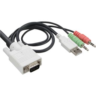 InLine KVM Switch, 2-fach, VGA, USB, mit Audio, integr. Kabel