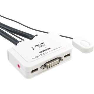 InLine KVM Switch, 2-fach, DVI-D, USB, mit Audio, integr. Kabel