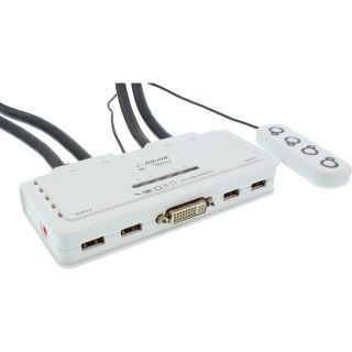 InLine KVM Switch, 4-fach, DVI-D, USB, mit Audio, integr. Kabel