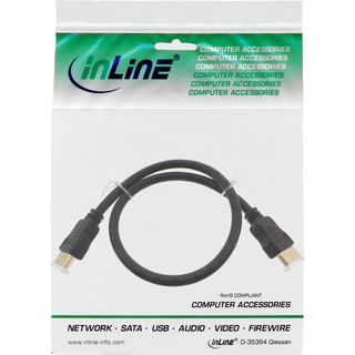 InLine HDMI Kabel, HDMI-High Speed mit Ethernet, Premium, Stecker / Stecker, schwarz / gold, 0,5m
