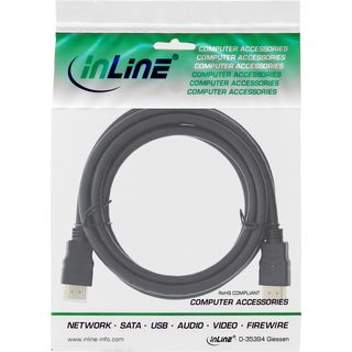InLine HDMI Kabel, HDMI-High Speed mit Ethernet, Premium, Stecker / Stecker, schwarz / gold, 2m