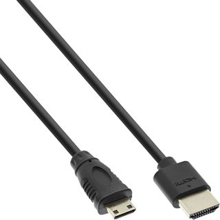InLine HDMI Superslim Kabel A an C, HDMI-High Speed mit Ethernet, Premium, schwarz / gold, 1m