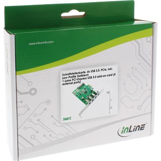 InLine Schnittstellenkarte, 4x USB 3.0, PCIe, inkl. Low-Profile Slotblech, mit SATA Stromanschluss