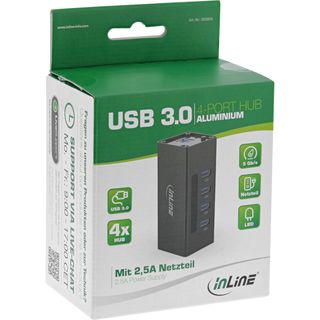 InLine USB 3.0 Aluminium Hub, 4 Port, schwarz, mit 2,5A Netzteil