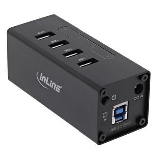 InLine USB 3.0 Aluminium Hub, 4 Port, schwarz, mit 2,5A Netzteil