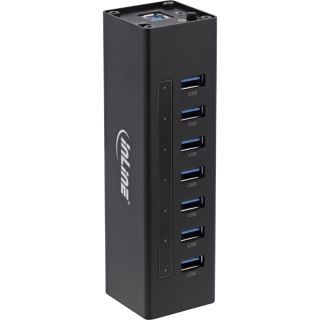 InLine USB 3.0 Hub, 7 Port, Aluminiumgehuse, schwarz, mit 2,5A Netzteil