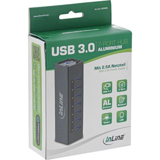 InLine USB 3.0 Hub, 7 Port, Aluminiumgehuse, schwarz, mit 2,5A Netzteil