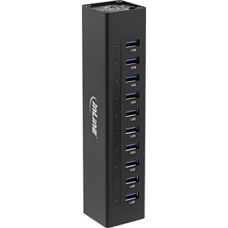 InLine USB 3.0 Hub, 10 Port, Aluminiumgehuse, schwarz, mit 4A Netzteil