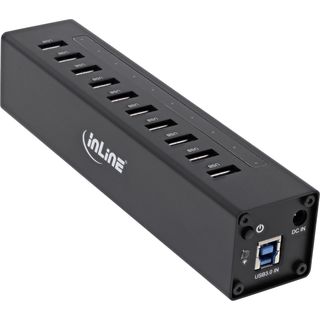 InLine USB 3.0 Hub, 10 Port, Aluminiumgehuse, schwarz, mit 4A Netzteil