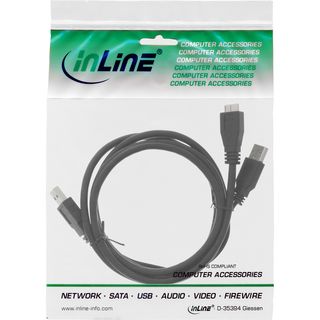InLine USB 3.0 Y-Kabel, 2x A an Micro B, schwarz, 1,5m