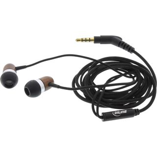 InLine woodin-ear, In-Ear Headset mit Kabelmikrofon und Funktionstaste, Walnu