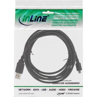 InLine Micro-USB 2.0 Kabel, Schnellladekabel, USB-A Stecker an Micro-B Stecker, schwarz, 2m