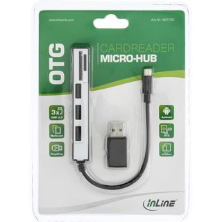 InLine USB OTG Cardreader & 3-fach USB 2.0 Hub, fr SDXC und microSD, mit Adapter