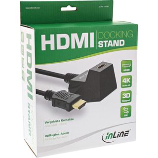 InLine HDMI Verlngerung mit Standfu, HDMI-High Speed mit Ethernet, 4K2K, Stecker / Buchse, schwarz / gold, 5m