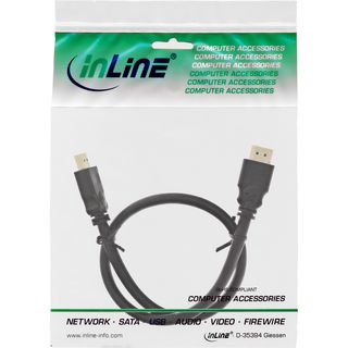 InLine HDMI Kabel, HDMI-High Speed, Stecker / Stecker, verg. Kontakte, schwarz, 0,5m