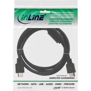InLine HDMI Kabel, HDMI-High Speed, Stecker / Stecker, schwarz, mit Ferrit, 1m