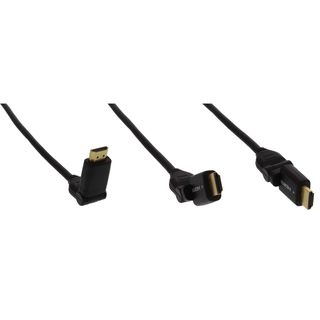 InLine HDMI Kabel, HDMI-High Speed mit Ethernet, Stecker / Stecker, verg. Kontakte, schwarz, flexible Winkelstecker, 0,5m