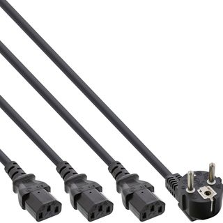 InLine Netz-Y-Kabel, 1x Schutzkontaktstecker zu 3x Kaltgertestecker, Version 3 (2m+1/3/2m)
