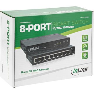 InLine Netzwerk Switch 8-Port, Gigabit Ethernet, 10/100/1000MBit/s, Desktop, Metall, lfterlos, geschirmte Ports