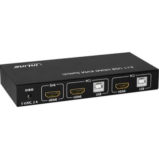 InLine KVM Desktop Switch, 2-fach, HDMI 4K2K, USB 2.0 Hub, mit Audio