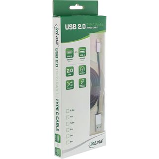 InLine USB 2.0 Kabel, Typ C Stecker an A Stecker, schwarz/Alu, flexibel, 0.5m