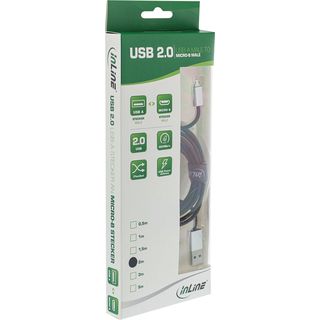 InLine Micro-USB 2.0 Kabel, USB-A Stecker an Micro-B Stecker, schwarz/Alu, flexibel, 1m