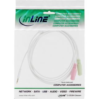 InLine Audio Headset Adapterkabel, 3,5mm Klinke Stecker 4pol. an 2x 3,5mm Klinke Buchse, wei, 1m
