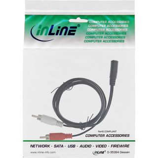 InLine Cinch/Klinke Kabel, 2x Cinch Stecker an 3,5mm Klinke Buchse, 1m