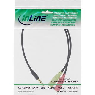 InLine Audio Headset Adapterkabel, 3,5mm Klinke Stecker 4pol. an 2x 3,5mm Klinke Buchse, 1m