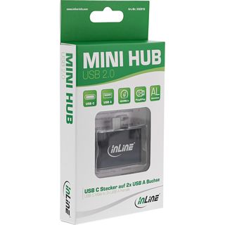 InLine Mini USB 2.0 Hub, USB Typ-C Stecker auf 2x USB A Buchse, schwarz