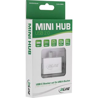 InLine Mini USB 2.0 Hub, USB Typ-C Stecker auf 2x USB A Buchse, silber