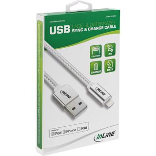 InLine Lightning USB Kabel, fr iPad, iPhone, iPod, silber/Alu, 2m MFi-zertifiziert