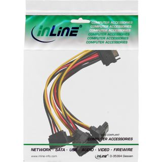 InLine SATA Strom-Y-Kabel, SATA Buchse an 4x SATA Stecker gewinkelt, mit Sicherheitslaschen, 0,3m