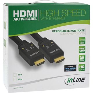 InLine HDMI Aktiv-Kabel, HDMI-High Speed mit Ethernet, 4K2K, Stecker / Stecker, schwarz / gold, 15m