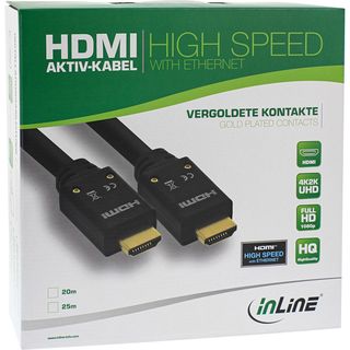 InLine HDMI Aktiv-Kabel, HDMI-High Speed mit Ethernet, 4K2K, Stecker / Stecker, schwarz / gold, 25m