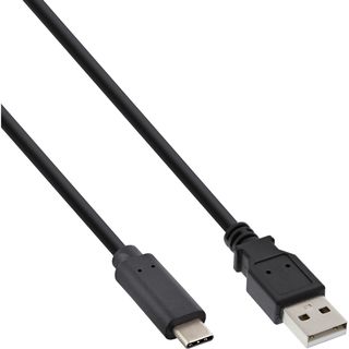 InLine USB 2.0 Kabel, Typ C Stecker an A Stecker, schwarz, 0,3m