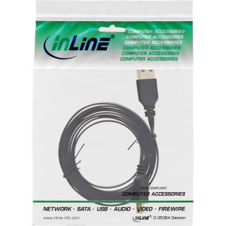 InLine USB 2.0 Flachkabel, USB A Stecker an Mini-B Stecker (5pol.), schwarz, 0,3m