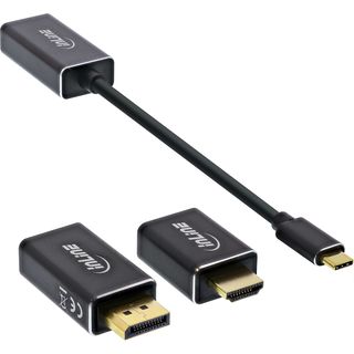 InLine USB Display Konverter Set 6-in-1, USB Typ-C Stecker zu DisplayPort, HDMI, VGA (DP Alt Mode), 4K2K, schwarz, 0.2m